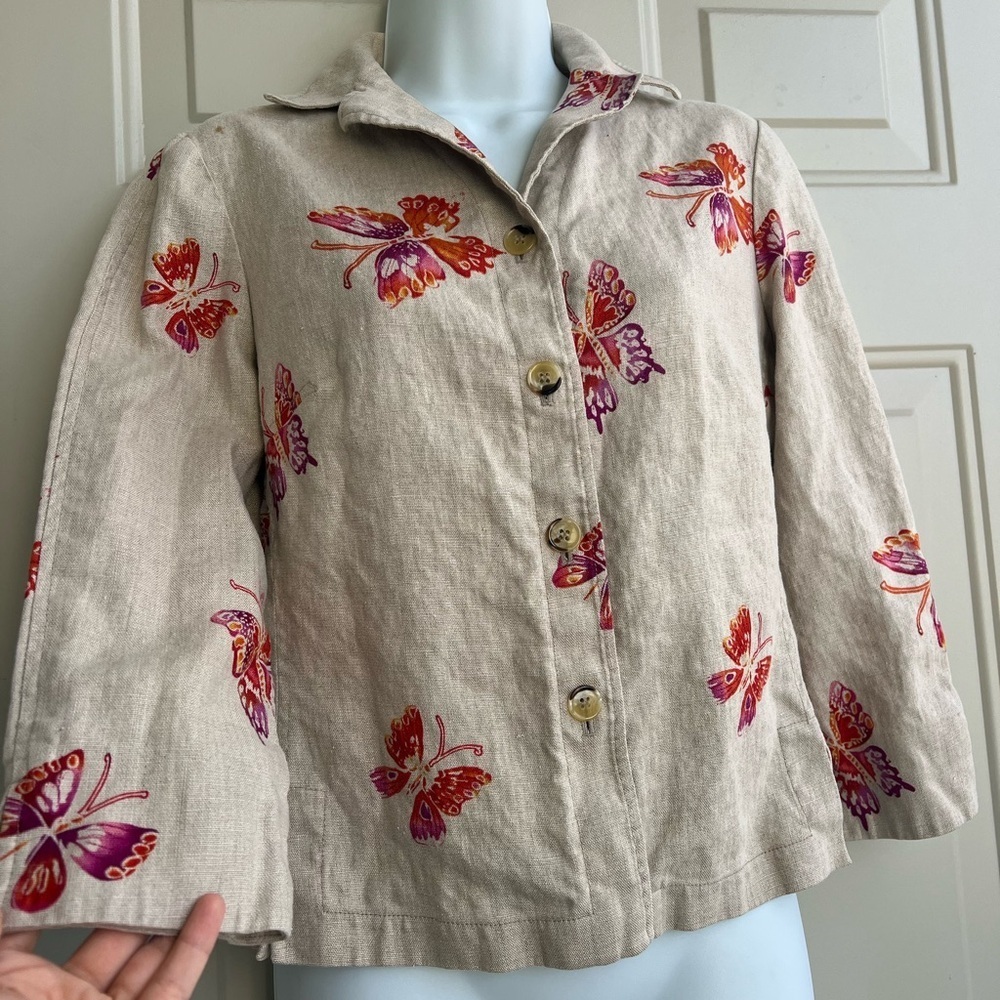 Ricki Freeman 100% Linen for Teri Jon Butterfly Blazer Neiman Marcus size 6 - Picture 4 of 9